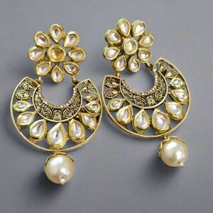 Gold Filigree Statement Earrings with Faux Pearls